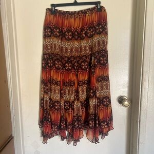 dressbarn Orange and Brown Floral High-Low Maxi Skirt